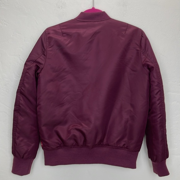 Levis Womens Bomber Jacket Burgundy  Lined Sz S - Picture 2 of 13